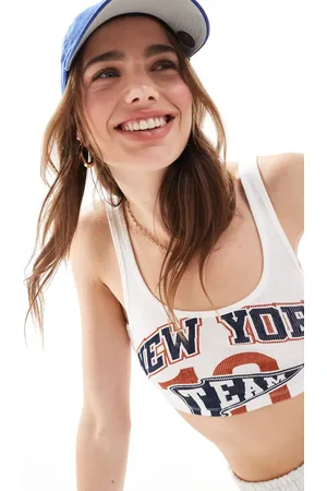 Miss Selfridge Rib New York graphic print bralette in