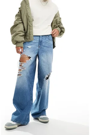 ASOS Super baggy jeans in washed with heavy rips