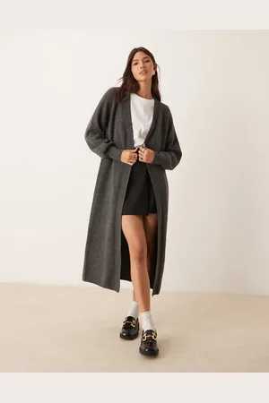 JDY Longline knitted cardigan in charcoal