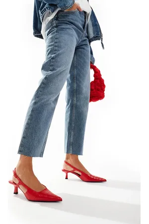 Stradivarius Kitten heel slingback in red faux croc