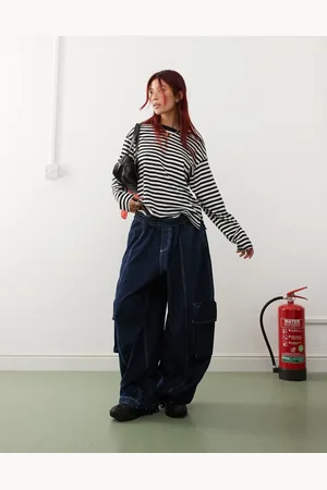Monki Long sleeve top in black and white stripe