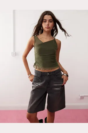 Reclaimed Asymmetric twist shoulder top in khaki