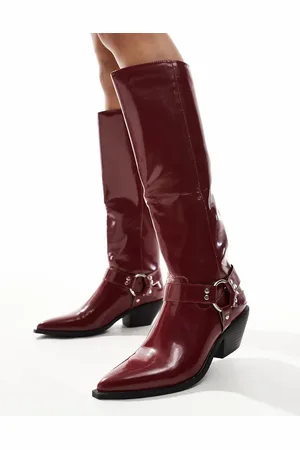SEQWL Knee high western boot in burgundy