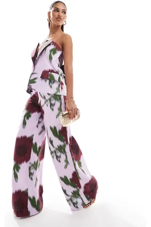 ASOS Co-ord wide leg suit trousers in blurred floral