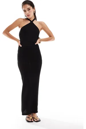 Pretty Lavish Scallop trim knit halter midaxi dress in