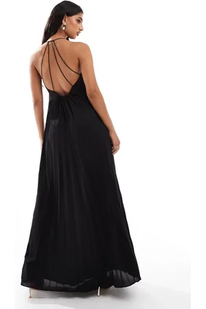 ASOS Scooped out halter pleated maxi dress in black