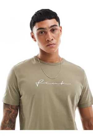 French Connection FCUK centre scribble logo t-shirt in light khaki