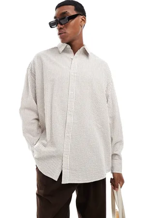 ASOS Volume overshirt in and tan seersucker stripe