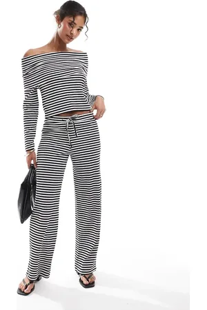 Pieces® Ribbed jersey trouser co-ord in mono stripe