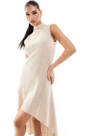 NA-KD Crochet midi dress in beige