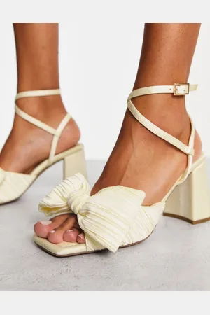ASOS Hitched bow detail mid block heeled sandals in ivory