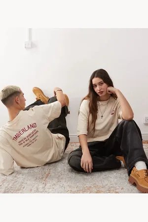 Timberland Oversized workwear logo t-shirt in beige - Exclusive to Asos