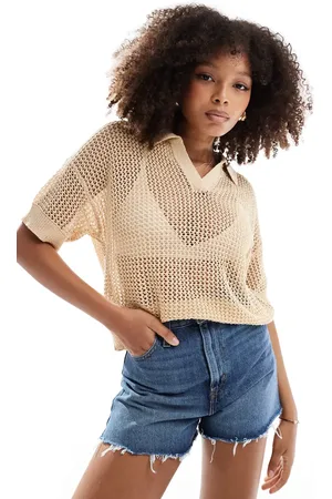 Pimkie Crochet collar detail cropped top in camel