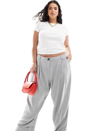 ASOS ASOS DESIGN Curve tapered tailored trousers with turn up hem in stripe