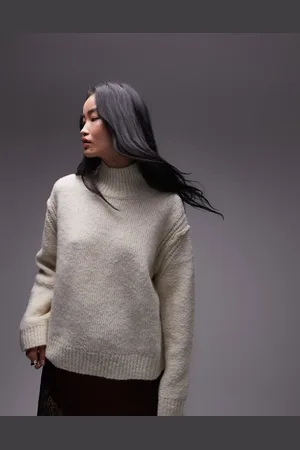 Topshop Knitted seam stitch detail funnel relaxed jumper in ivory