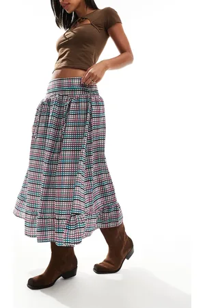 Reclaimed Cowgirl midi skirt with drop waist in gingham