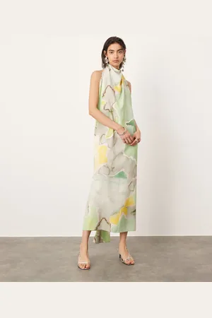 ASOS Halterneck midi dress with drape detail in marble print