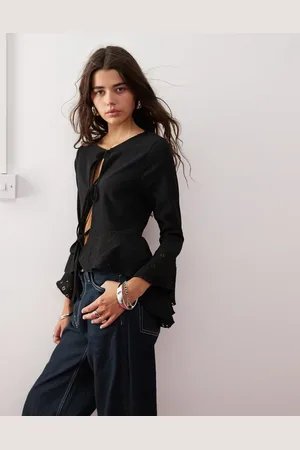 Miss Selfridge Flared sleeve tie front long sleeve top