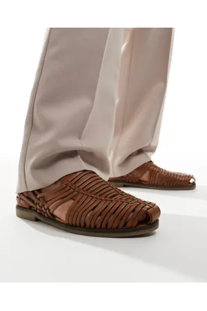 WALK LONDON Harry Weave Slip Ons In Tan Leather