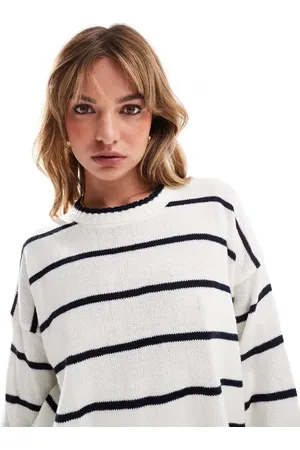 Brave Soul Crew neck stripe jumper in & navy