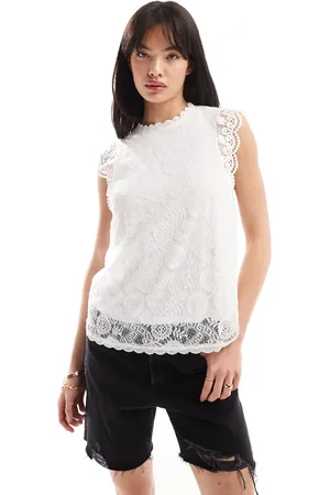 Pieces® High neck sleeveless lace top in