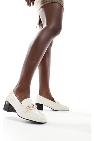 Glamorous Heeled loafers in bone patent