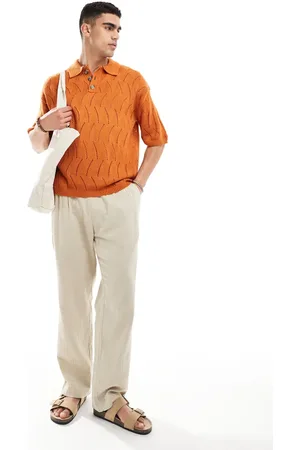 ASOS Oversized knitted pointelle polo in burnt