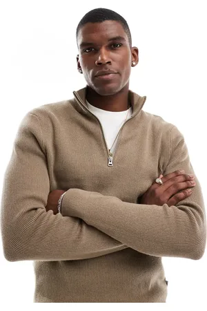 Only & Sons Ribbed half zip jumper in light