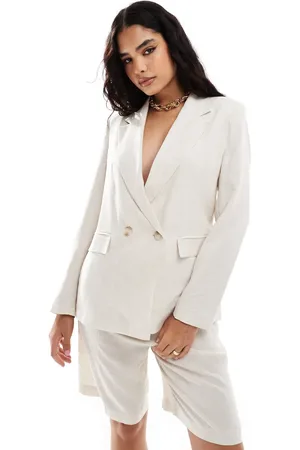 Pull&Bear Oversized rustic linen blazer co-ord in ecru