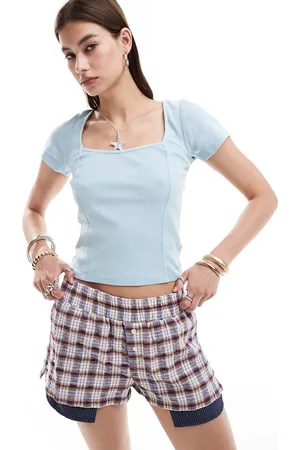 Monki Square neck panelled top in washed