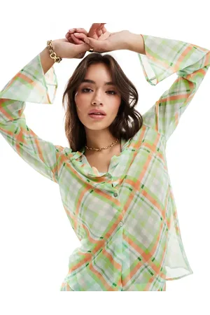 MANGO Co-ord check shirt in and green