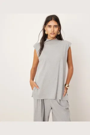 ASOS Jersey rib shoulder pad longline top co-ord in
