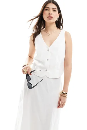 ASOS Button through linen midi dress with cut out detail in