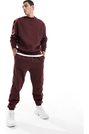ASOS Premium heavyweight tapered joggers 400gsm in burgundy