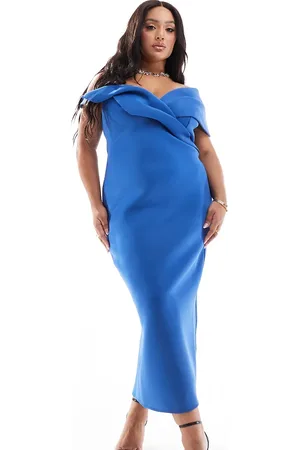 ASOS ASOS DESIGN Curve off shoulder scuba midi dress with pleat bust in