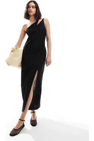 ASOS One shoulder split strap linen midi sundress in