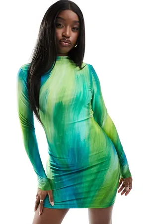 Farai London Opehlia high neck long sleeve bodycon mini dress in green ombre