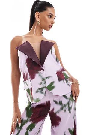 ASOS Bandeau tailored blazer co-ord with satin bow back in blurred floral
