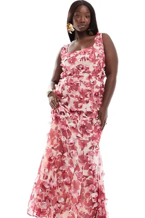 ASOS Curve 3D floral ruffle maxi dress with tie back in floral print