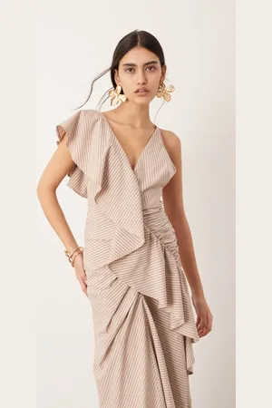ASOS Textured asymmetric ruffle maxi dress in stripe print