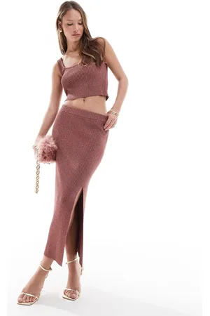 ASOS Knitted midi skirt with side split in metallic yarn in co-ord