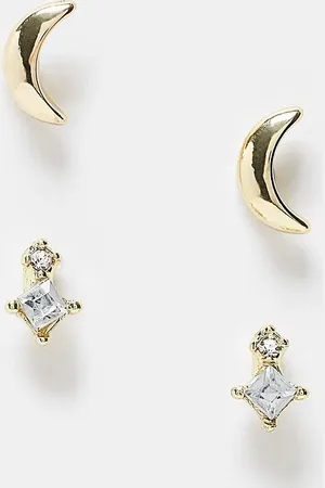 Pieces® Gem stud and half moon stud 2-pack earrings in