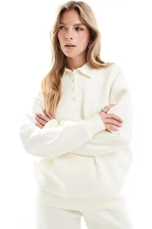 ASOS Henley detail sweatshirt in buttermilk