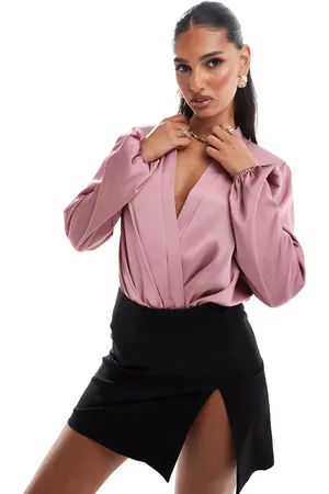 ASOS Shoulder pad plunge bodysuit in rose