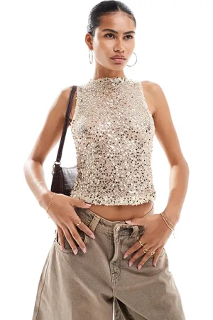 Motel Dudley sequin vest top in silver