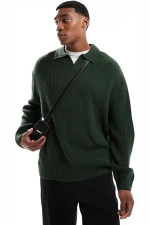 ASOS Oversized knitted fisherman rib notch neck jumper in dark