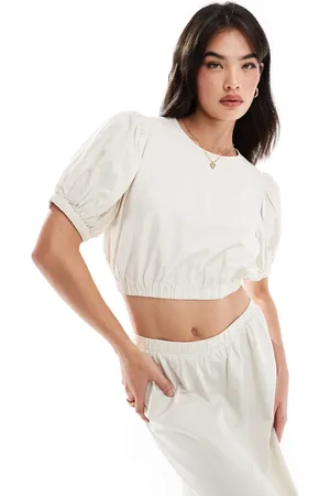 VILA Cotton puff sleeve top co-ord in beige