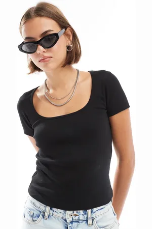 COLLUSION Ribbed square neck top in black