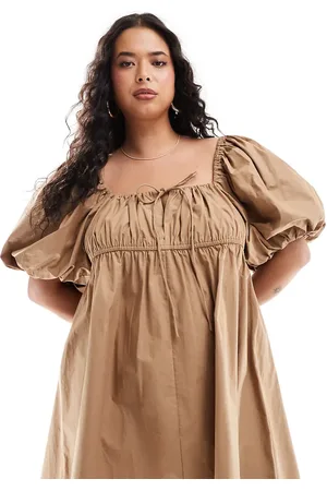 ASOS ASOS DESIGN Curve puffed sleeve smock mini dress in tiger eye