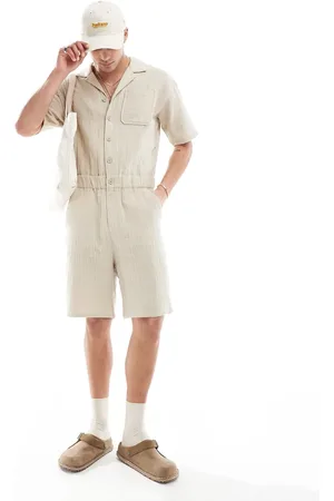 ASOS Textured boilersuit in beige